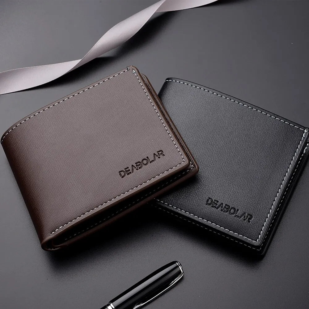 PU Leather Slim Bifold Men's Wallet - Thin Folding Credit Card Holder (Black, Brown)
