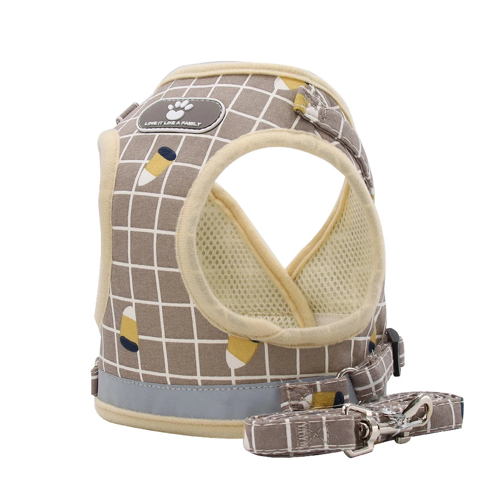 Adjustable Breathable Pet Harness with Reflective Leash for Puppies, Small Dogs & Cats