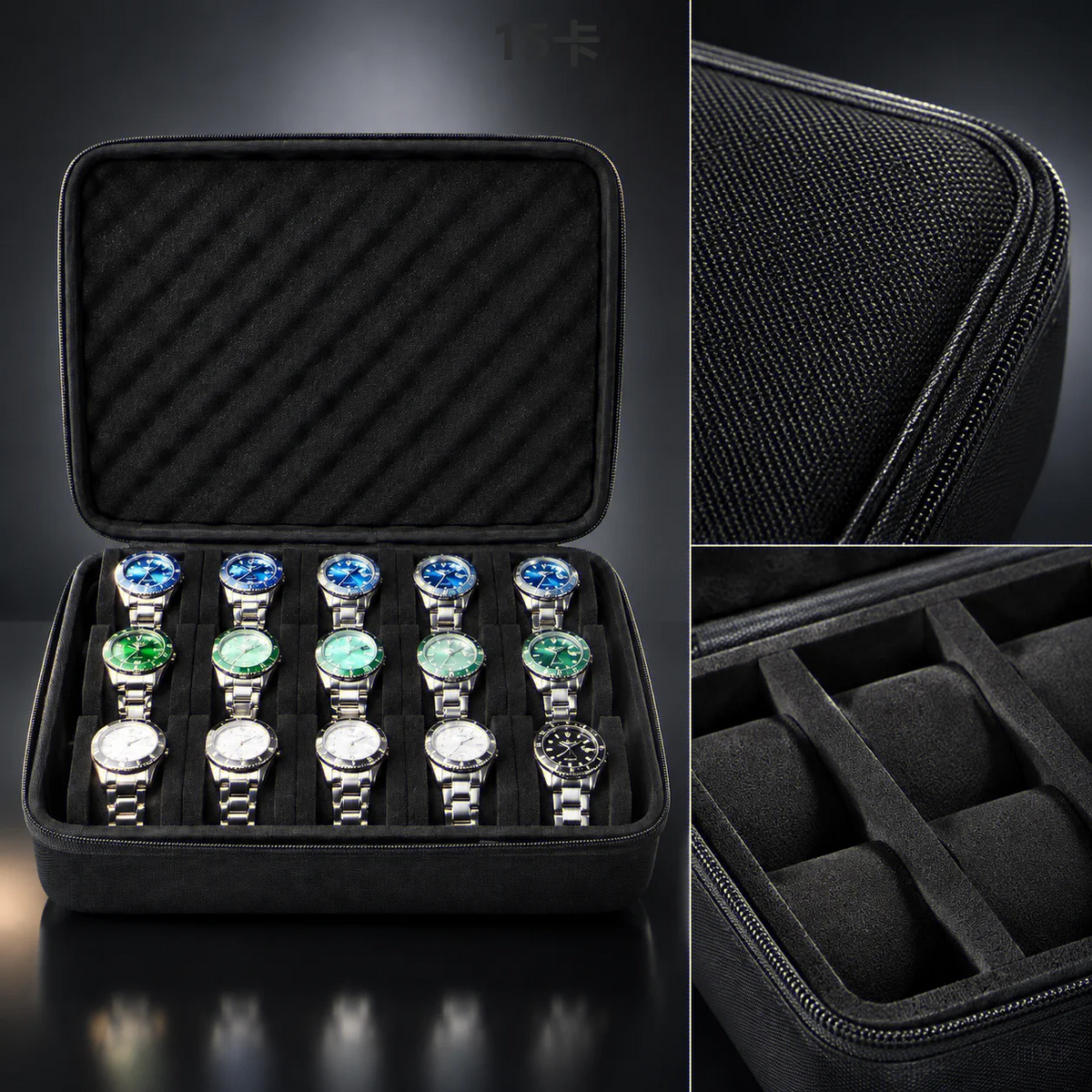 15-Slot Pressure-Proof Watch Storage Case — Portable Travel Watch Box Organizer for Home & Office