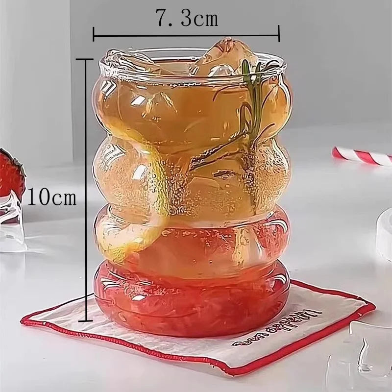 Retro Ribbed Corrugated Glass Cup - Clear Drinking Glass for Coffee, Tea, Juice & Milk