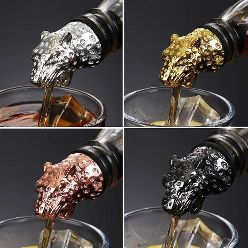 Zinc Alloy Animal Head Wine Pourer - Decorative Bottle Pour Spout & Stopper (Deer, Elk, Lion, Leopard, Wolf, Eagle, Dragon)