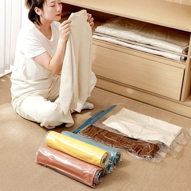 Reusable Vacuum Storage Bags — 7 Sizes, Space-Saving Clothes & Blanket Organizer (Works with Hand Pump or Vacuum Cleaner)