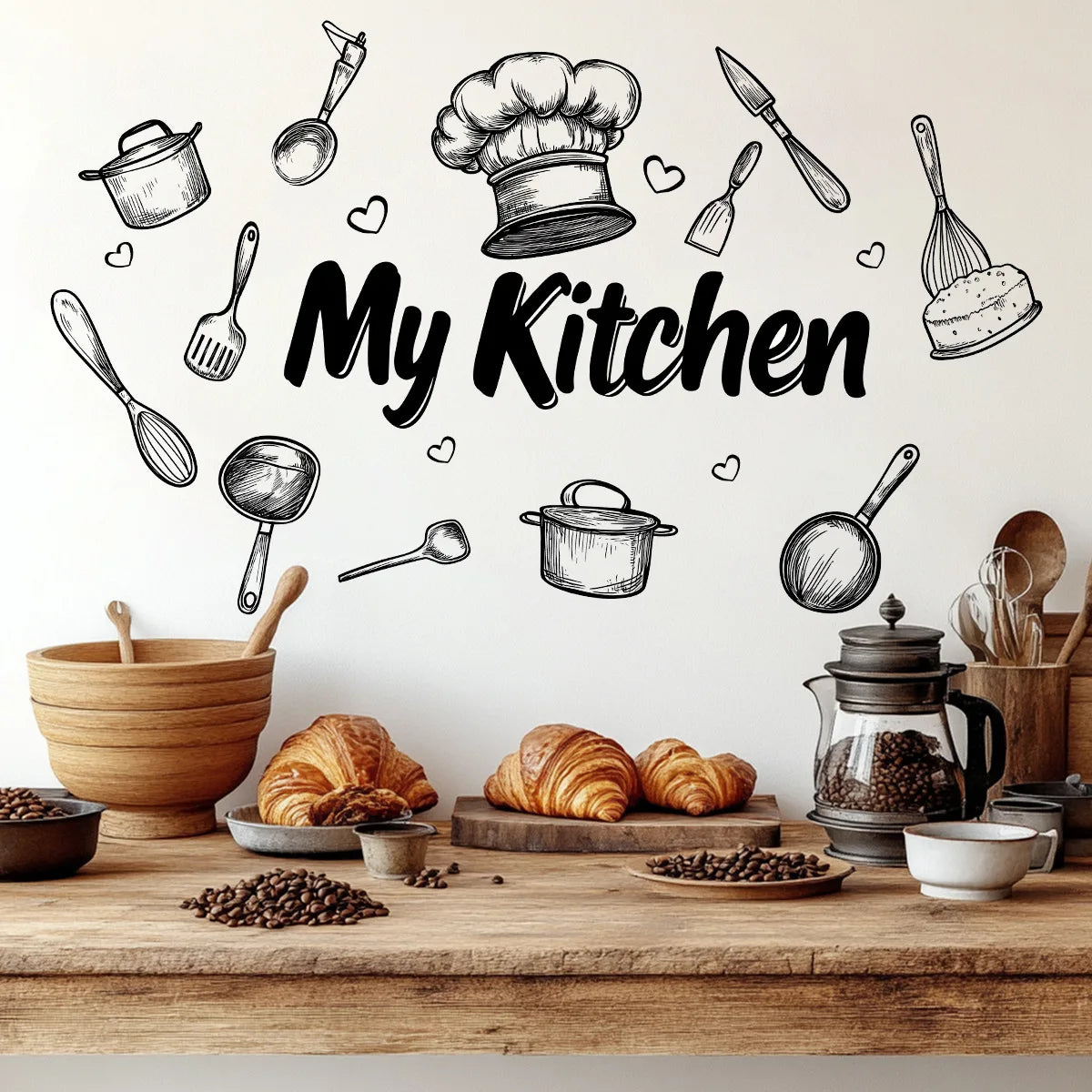 1-Piece Kitchen Utensils Self-Adhesive PVC Wall Sticker Waterproof Kitchen & Dining Room Decor