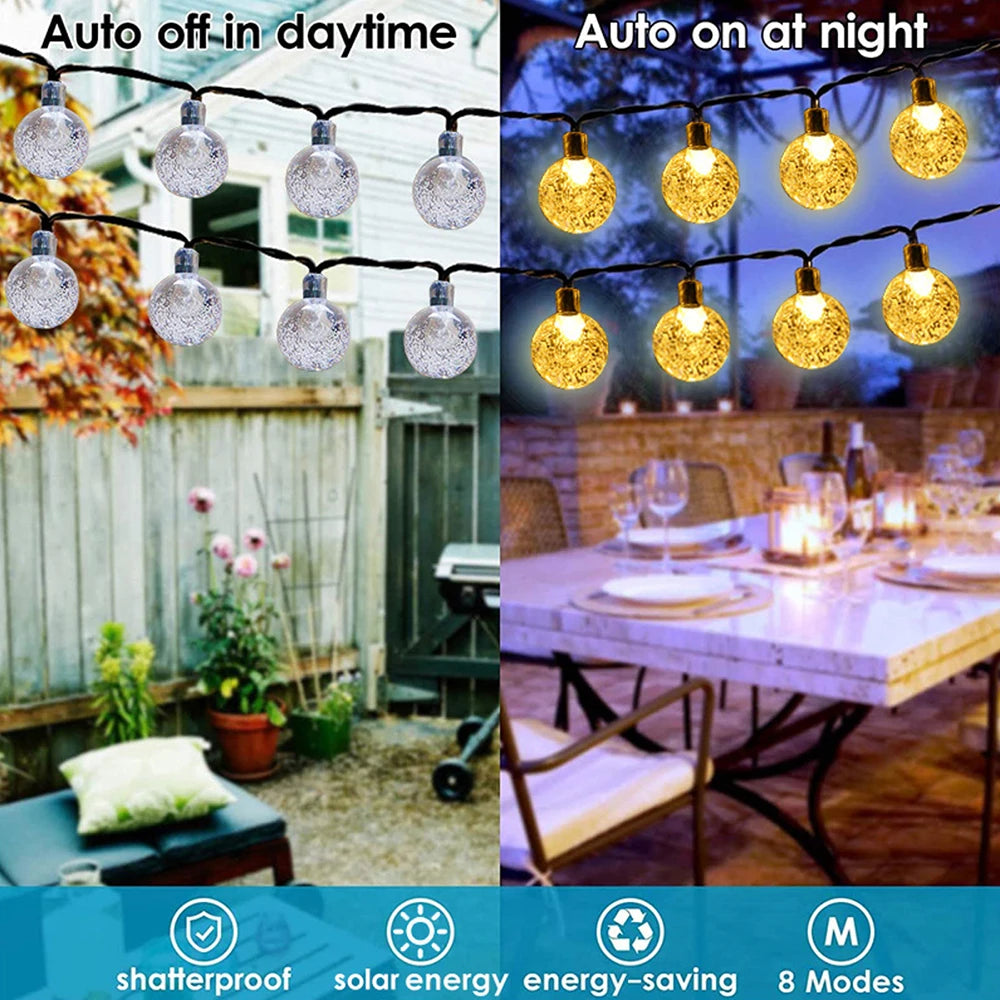 Solar Bubble Ball String Lights - Outdoor Waterproof 100/150 LED, 8 Lighting Modes for Garden Wedding Party Décor