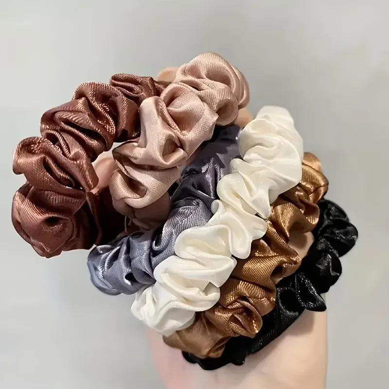 6-Pack Satin Scrunchies for Women & Girls - Soft Silk-Like Microfiber Hair Elastics, Gentle on Hair