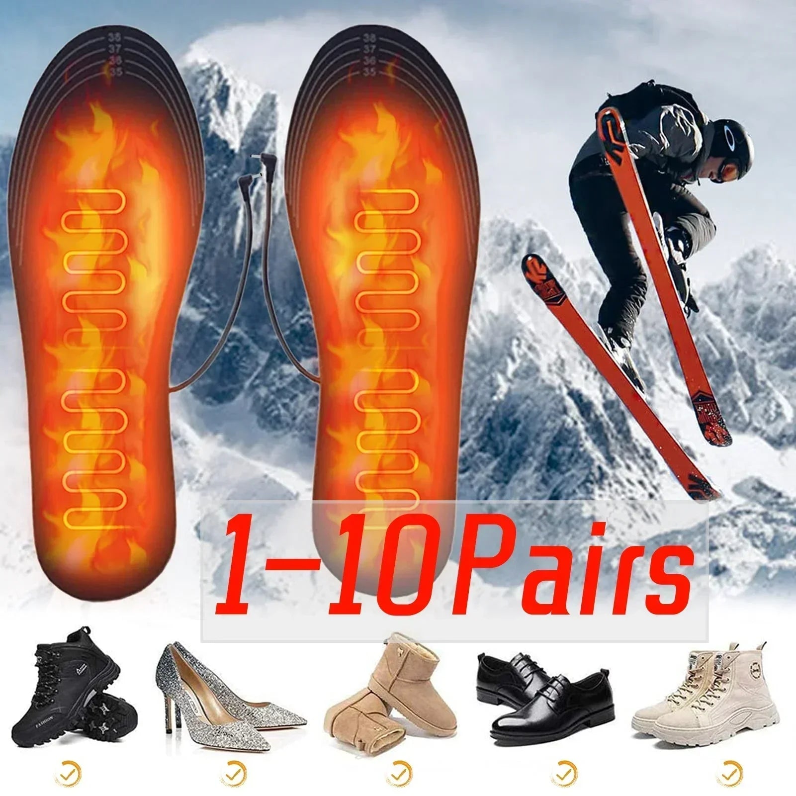 USB Heated Insoles for Shoes – Rechargeable Electric Shoe Warmers, Foot Heating Insoles for Winter Outdoor Sports (One Size)
