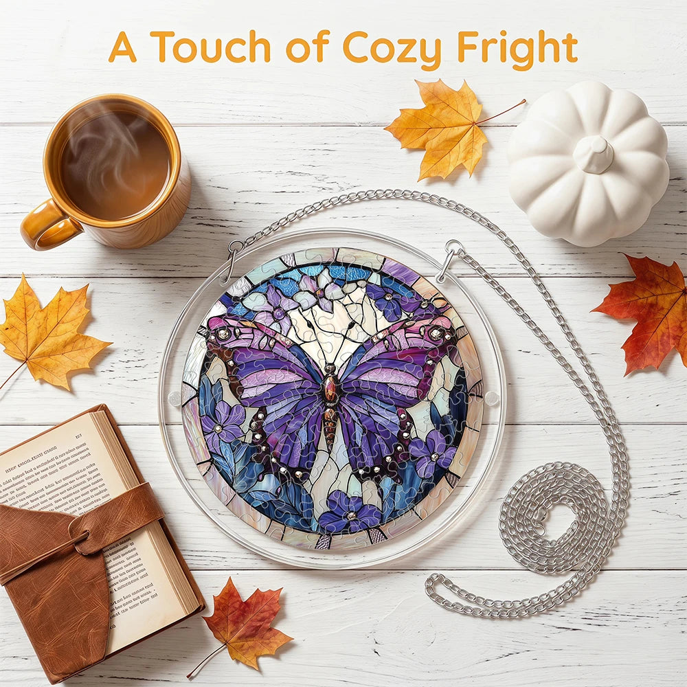 Stained Glass Butterfly Acrylic Puzzle Suncatcher - DIY Window Hanging Decor (18×18 cm / 7.1×7.1 in; 20×20 cm / 7.9×7.9 in)