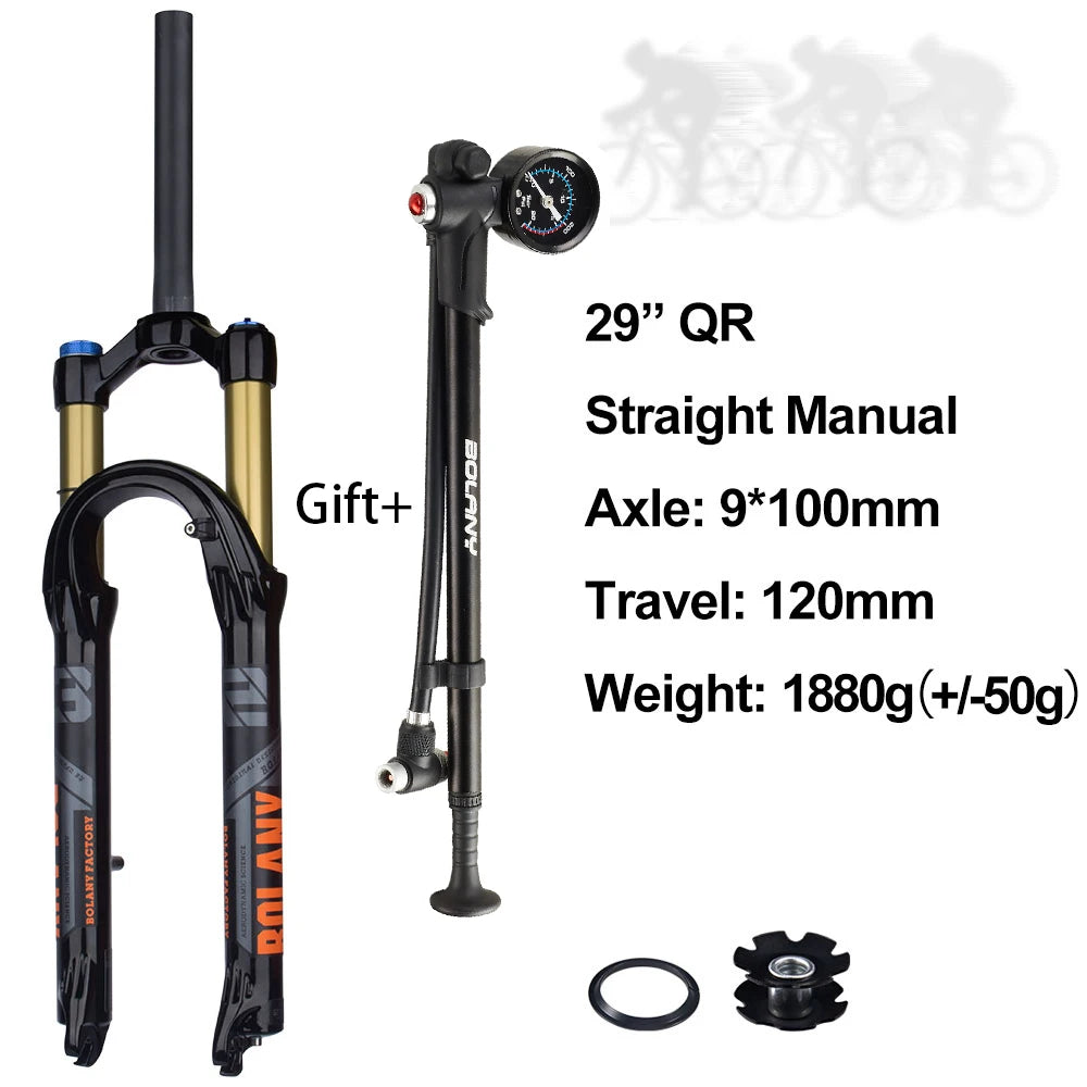 120mm (4.7in) Travel Mountain Bike Air Fork 27.5/29 in, 32mm (1.26in) Stanchion Magnesium Alloy Suspension - Orange