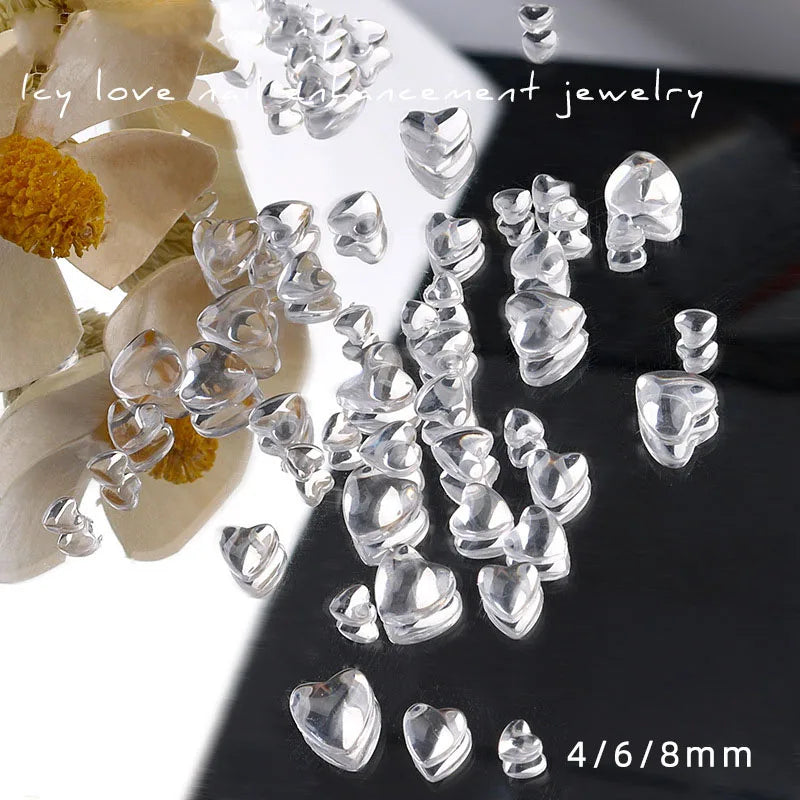 100pc Transparent Love Heart Nail Charms – Clear Resin Rhinestones for Nail Art & Manicure Accessories