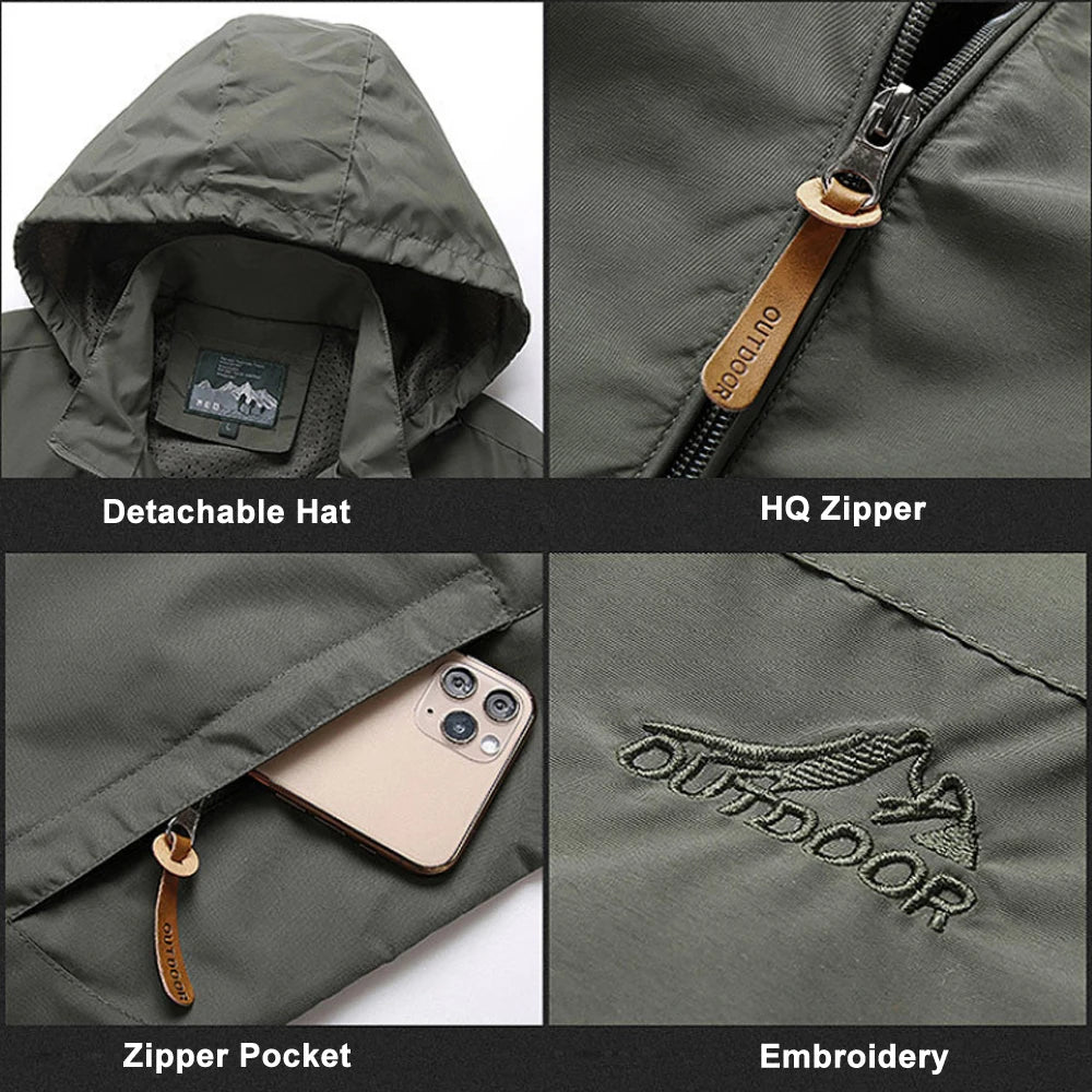 Men's Tactical Windbreaker Jacket - Waterproof Hooded Lightweight Outdoor Coat