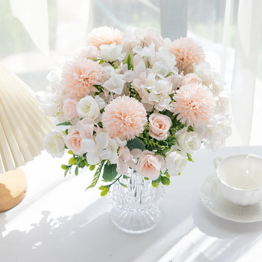 Silk Rose & Chrysanthemum Artificial Flower Bouquet - 2-Pack Wedding, Garden Archway & Home Festival Garland Decor
