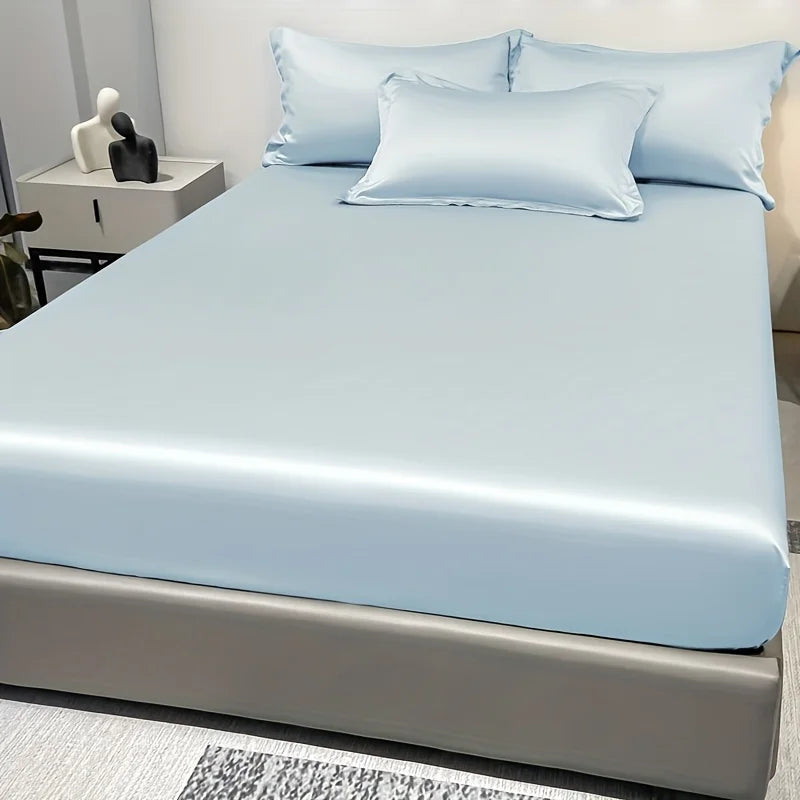 Satin Ice Silk Solid Fitted Sheet — 1-Piece Bed Sheet (Pillowcase Not Included)