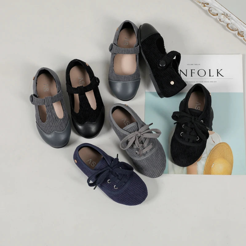 Kids Leather Slip-On Mary Jane Flats — Black Unisex Toddler & Children Oxford Loafers