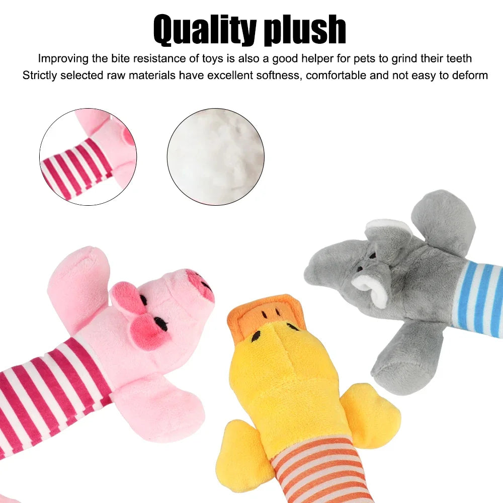 Plush Squeaky Dog Toy 9.5 in (24 cm) - Durable Interactive Chew Toy for Aggressive Chewers, Pig Duck Elephant