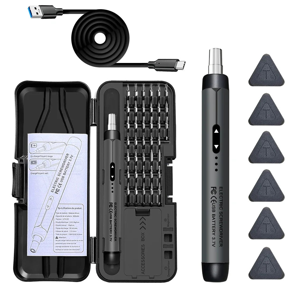 Precision Electric Screwdriver Set 38-Piece Rechargeable Wireless Mini Kit with USB-C Charging for Phone Laptop Camera Repair (CR-V Bits, Magnetic)