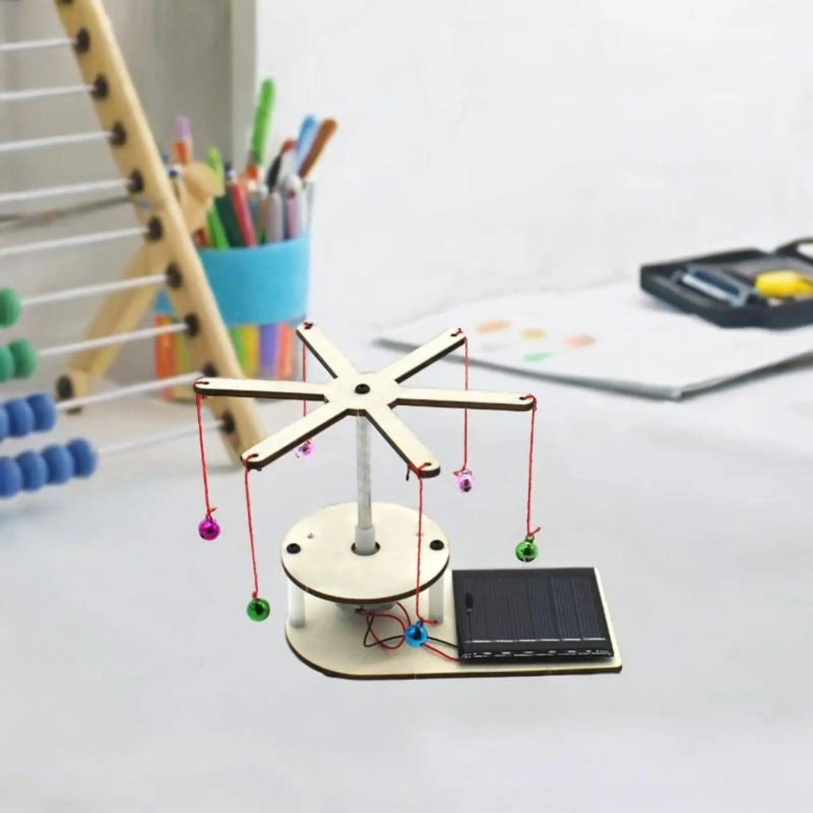 Solar-Powered DIY STEM Wooden Rotating Bell Science Experiment Kit for Kids Ages 3-6