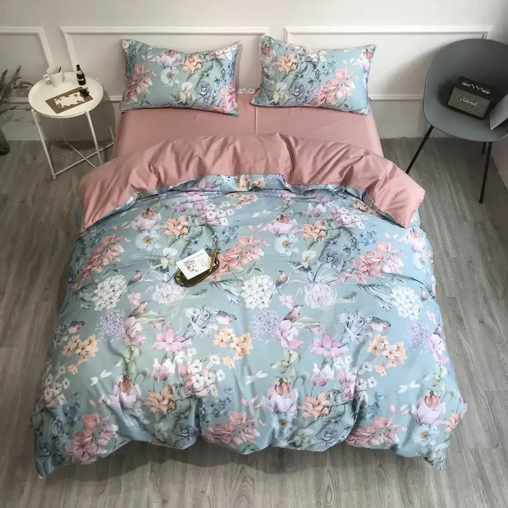 100% Egyptian Cotton 4-Piece Duvet Cover Bedding Set - Duvet Cover with Flat or Fitted Sheet & 2 Pillowcases (Double/Queen/King/AU)