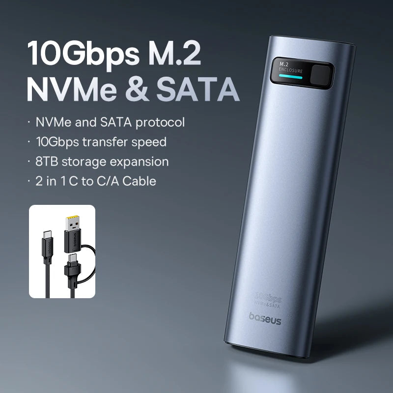M.2 NVMe SSD Enclosure USB-C 3.2 Gen2 10Gbps – Up to 8TB Aluminum External Case (2280/2260/2242/2230) with ON/OFF Button & Cooling