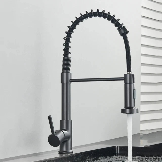 Brushed Nickel Pull-Out Kitchen Faucet — Deck-Mounted Single-Handle 360° Rotating Sprayer, Hot & Cold