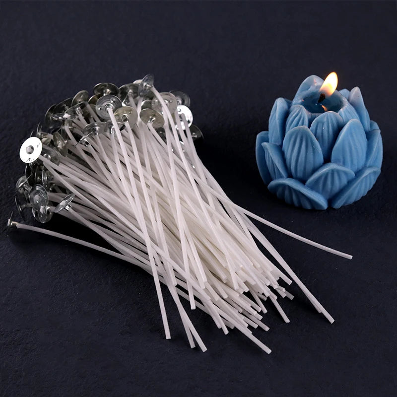 Pre-Waxed Cotton-Core Candle Wicks with Metal Sustainer Tabs, 100-Pack, 1.0–7.9 in (2.6–20 cm) for DIY Candle Making