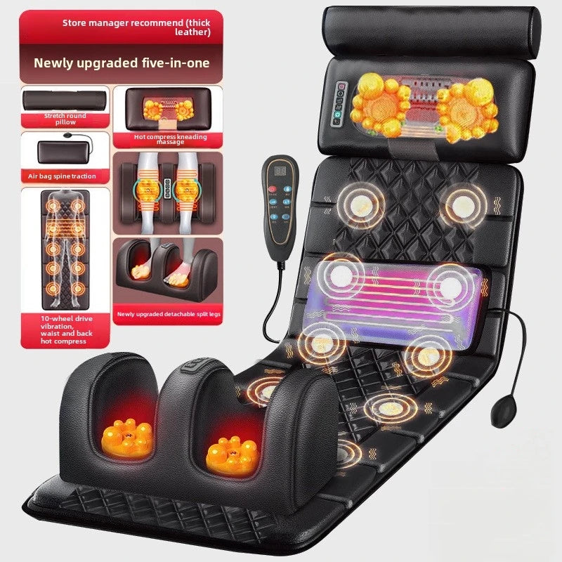 Full-Body Heated Massage Mattress with Hand Remote - Neck, Shoulder, Waist & Back Kneading, Airbag Vibration Therapy, Foldable Portable Massage Cushion