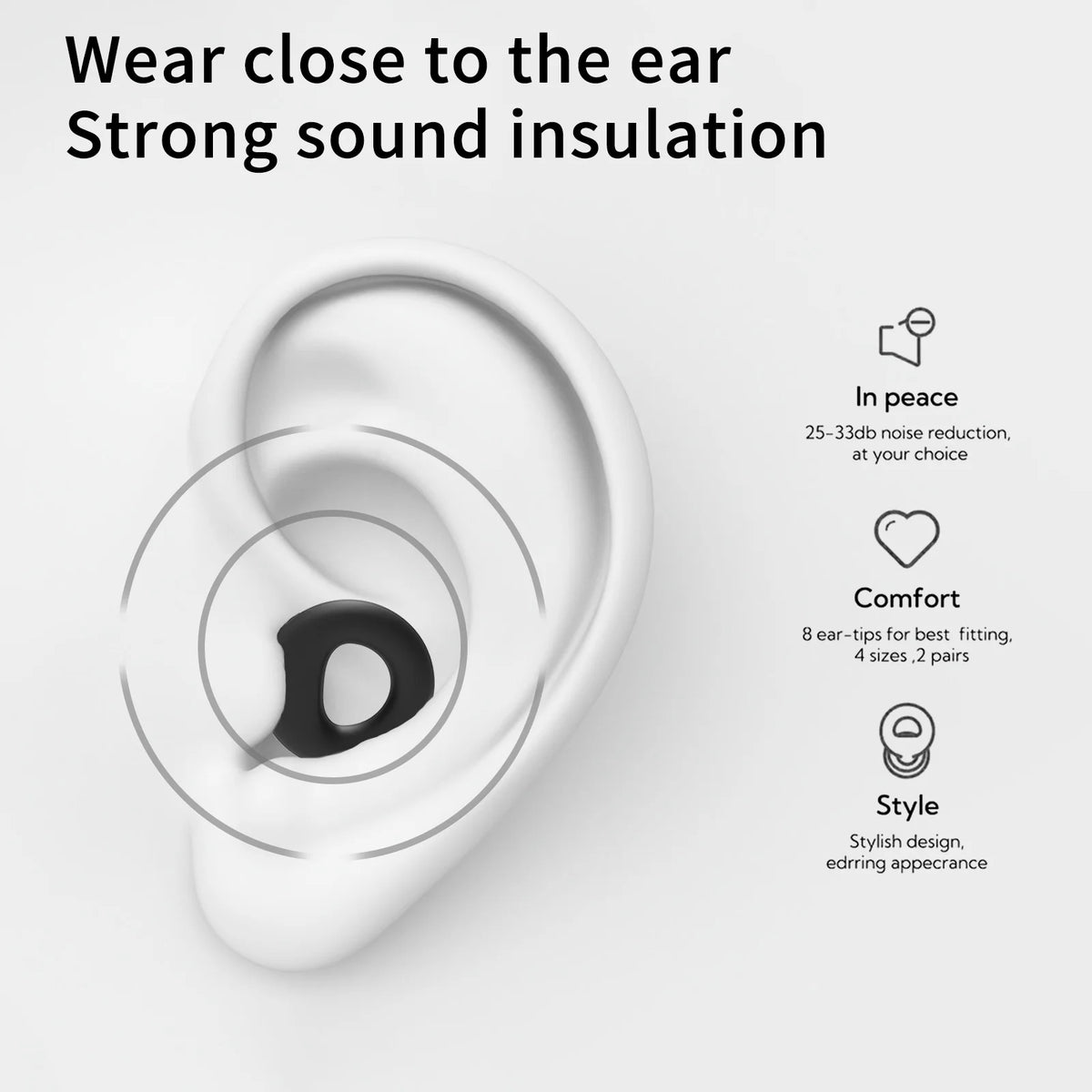 Silicone Earplugs 4 Pairs - Reusable Hypoallergenic Ear Plugs for Swimming & Sleep Noise Reduction (XS S M L)