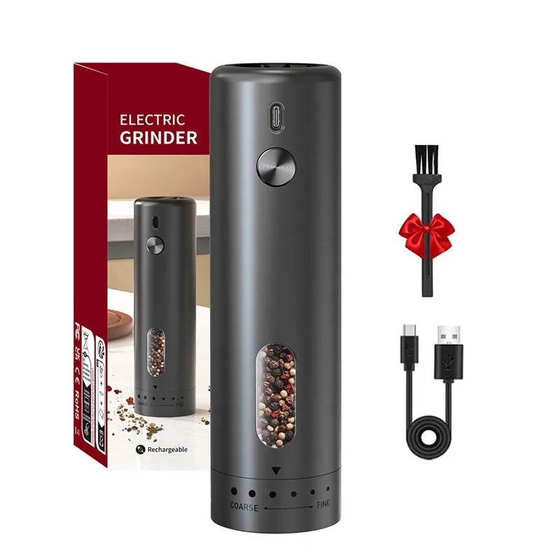 Electric Salt and Pepper Grinder Set – USB Rechargeable Automatic Ceramic Mills, 6-Setting Adjustable Coarseness, LED Light, 110 ml (3.72 fl oz)