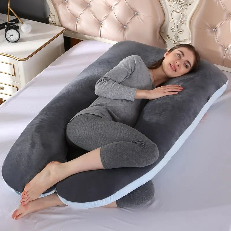 U-Shaped Maternity Pregnancy Pillow – Full-Body Support for Sleep & Nursing, Velvet Cover, Removable Washable – 120×70 cm (47×28 in) & 140×75 cm (55×30 in)