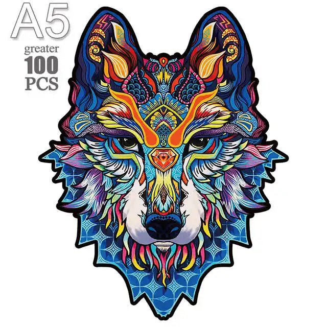 100-300 Piece Wooden Animal Jigsaw Puzzle - Wolf and Chicken Irregular Pieces 3D Brain Teaser for Adults & Kids Holiday Gift