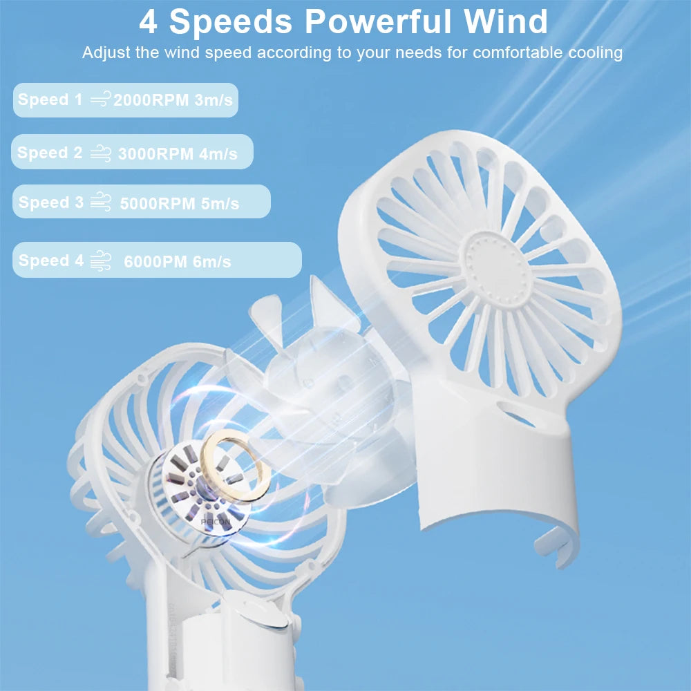 Handheld Mist Spray Fan - USB-C Rechargeable Mini Humidifier, 4-Speed Portable Cooling Fan for Travel & Outdoor