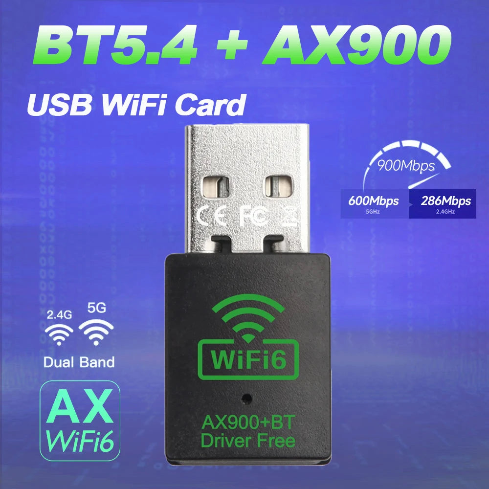 USB Wi‑Fi 6 Bluetooth 5.4 Mini USB Dual-Band 2.4/5GHz WiFi Dongle for PC Laptop (USB 2.0)