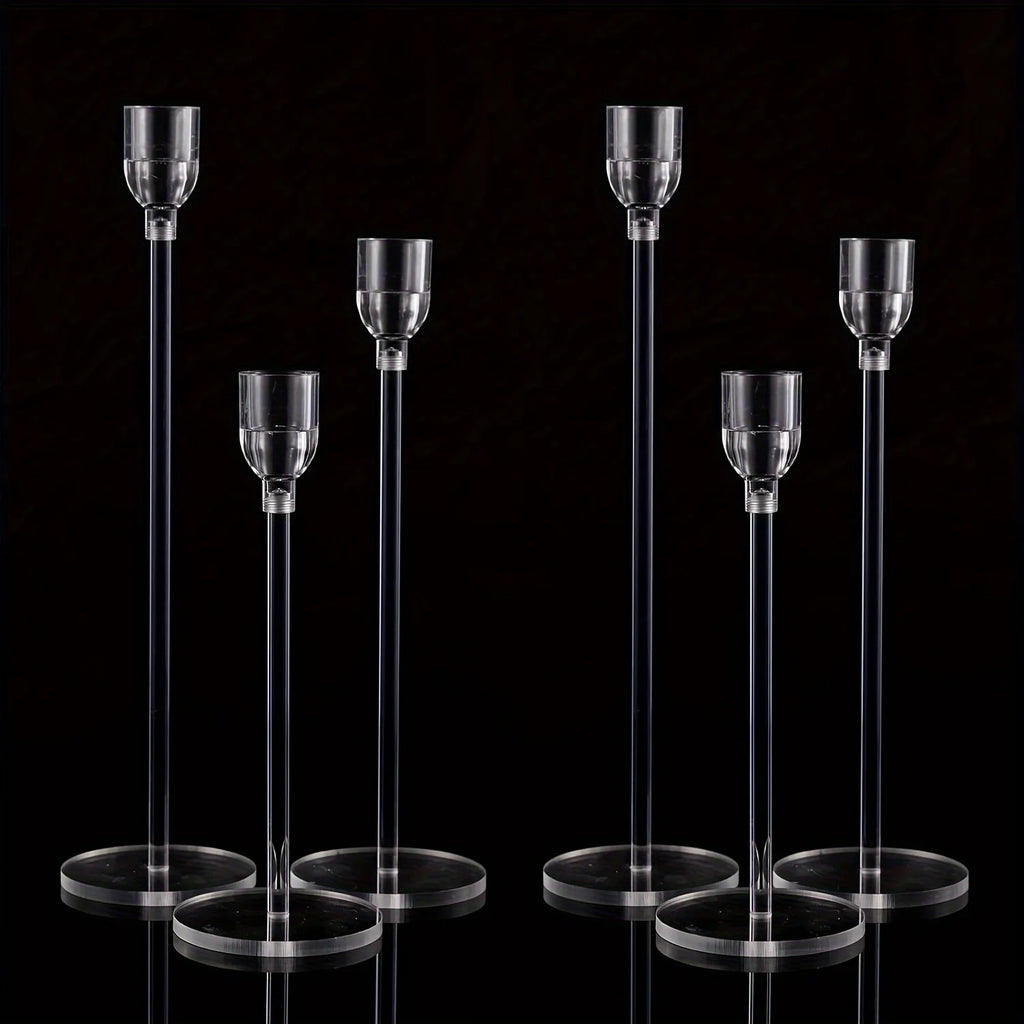 3-Pack Clear Acrylic Candle Holders – Modern Candelabra Table Centerpiece for Weddings, Parties & Holiday Decor