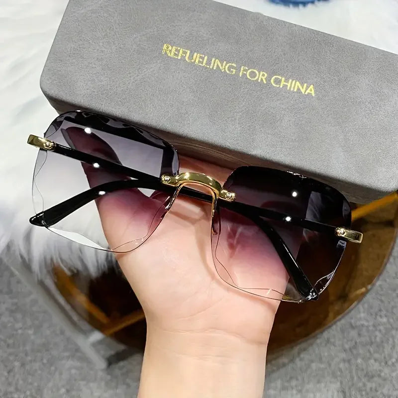 Square Rimless Women's Red Sunglasses - Mirror Lens UV400 Fashion Shades
