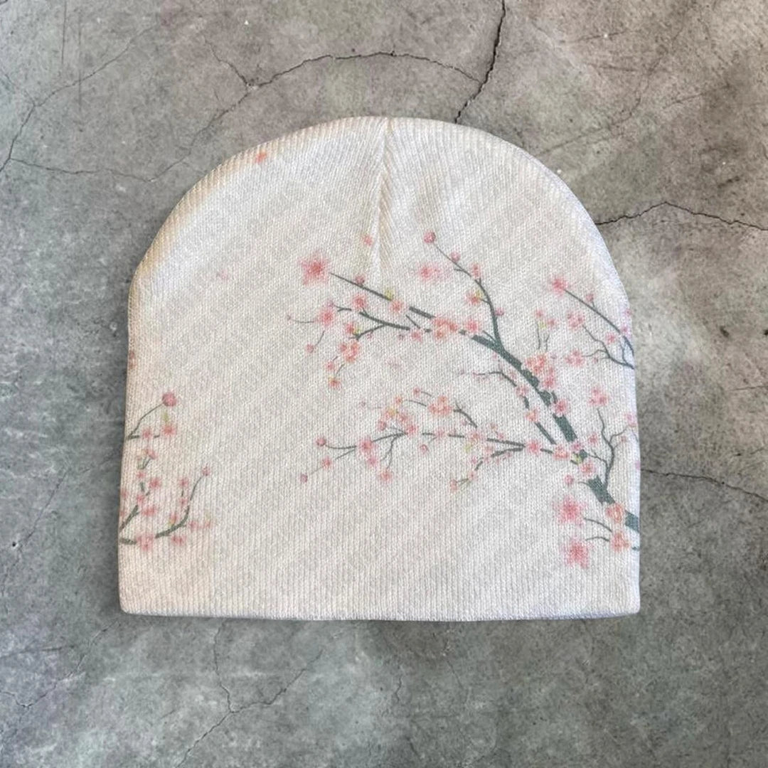Printed Punk Gothic Knit Beanie - Harajuku Emo Vintage Winter Hat for Women