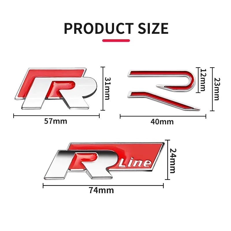 3D Metal R Logo Car Trunk Emblem Sticker Rear Body Badge for Golf Polo Jetta Beetle Passat Tiguan