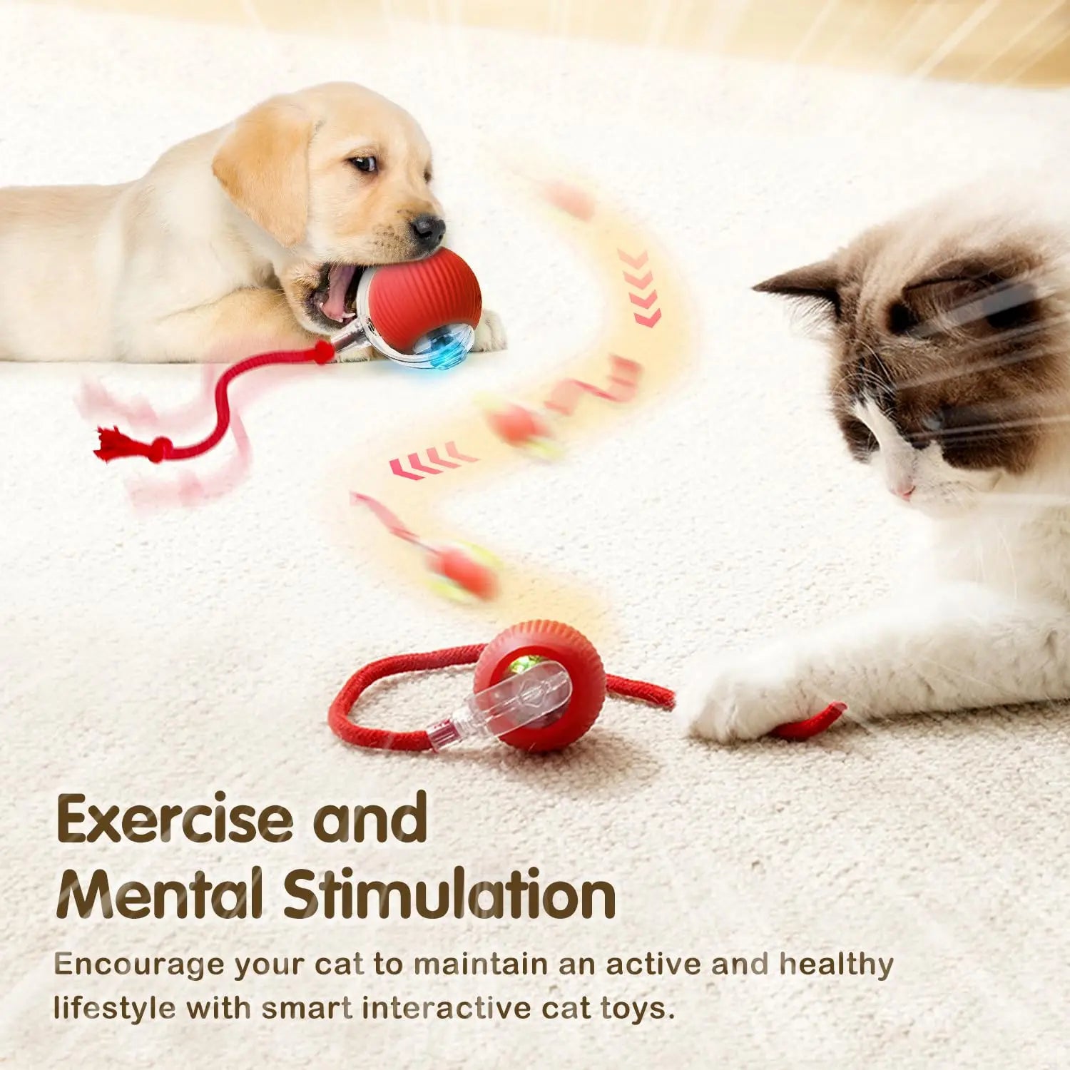 Interactive Rechargeable Cat Ball Toy with Faux Fur Tail — Automatic Rolling Smart Pet Ball (USB-C) for Cats & Small Dogs
