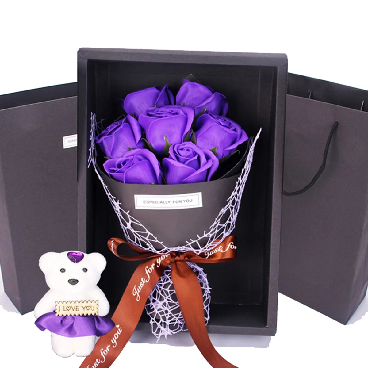 Valentine's Day 7-Piece Fragrant Soap Rose Bouquet in Gift Box - Artificial Roses for Romantic Gift & Home Decor