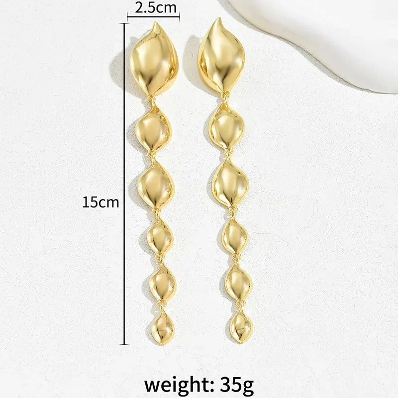 Gold Geometric Long Tassel Drop Earrings for Women - Vintage Silver Option - Statement Party & Evening Jewelry