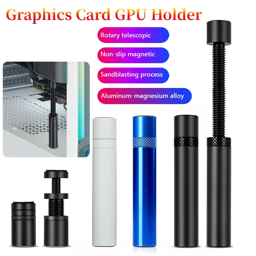 Adjustable Aluminum GPU Support Bracket – Telescopic Anti-Sag Graphics Card Brace with Magnetic Base (26–120 mm / 1.02–4.72 in)