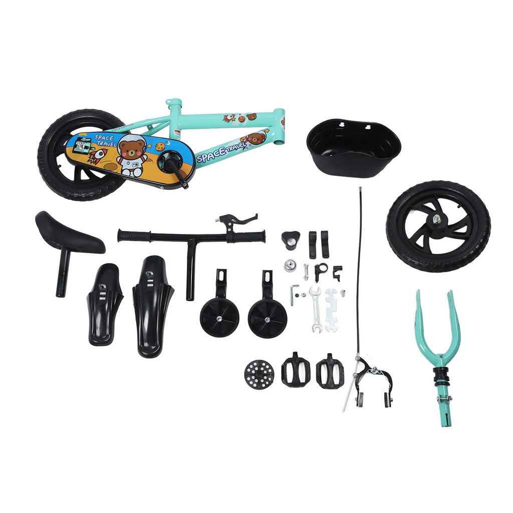 12-Inch Kids Bike with Training Wheels — High-Carbon Steel Frame, Stable Ride for Ages 2–6 (Green)