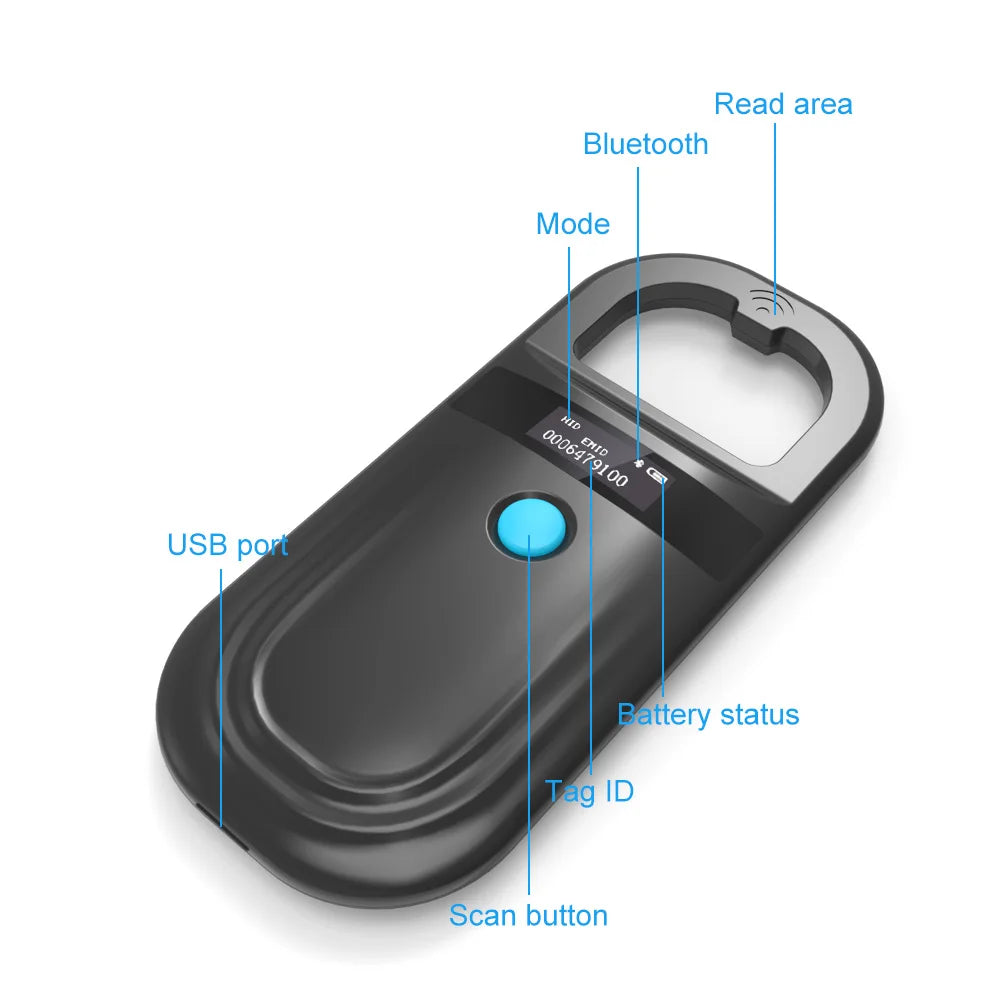 Portable Animal RFID Microchip Scanner 134.2 kHz & 125 kHz USB Bluetooth FDX-B EMID Pet Cat Dog Tag Reader