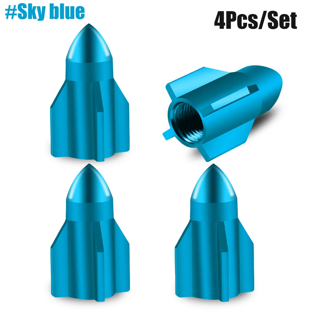 4-Pack Aluminum Tire Valve Caps Rocket Grenade Style Universal Valve Stem Covers for Car Truck Motorcycle Bike