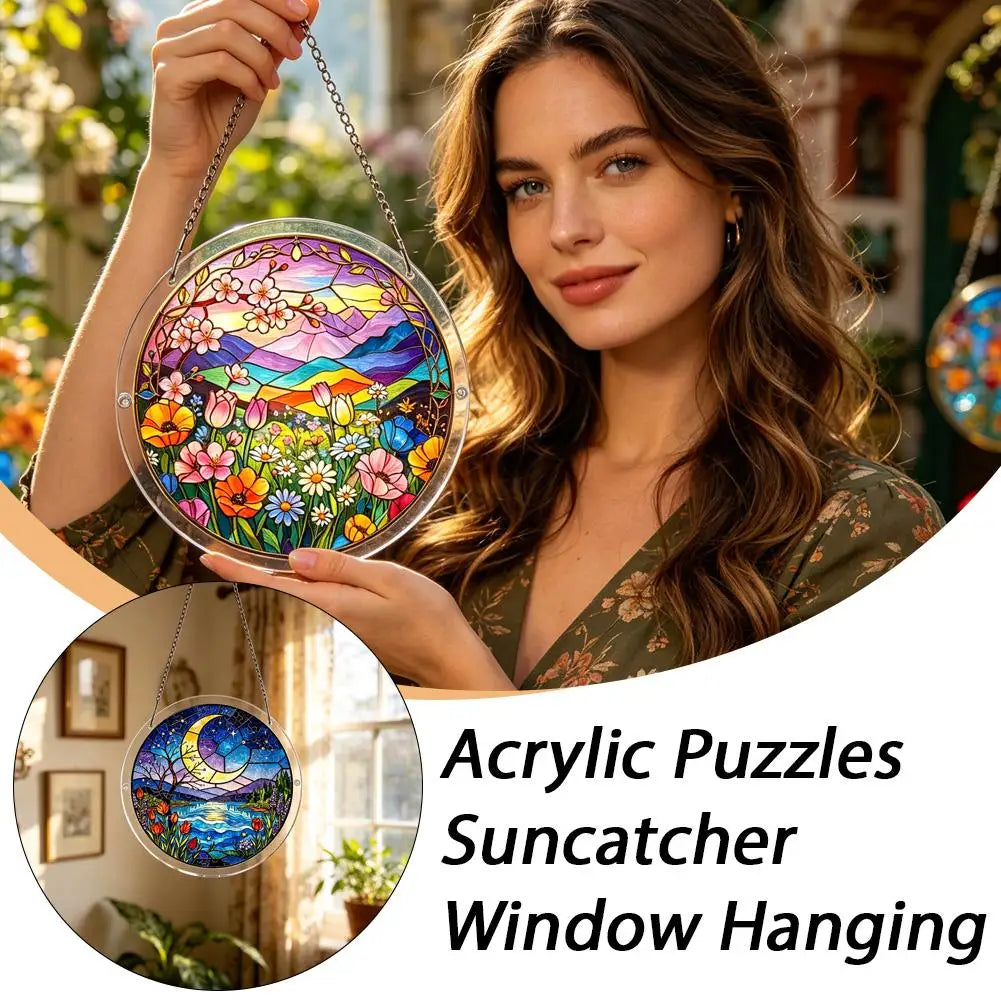 Acrylic Puzzle Suncatcher Window Hanging Stained Glass Style 7.1/7.9 in (18/20 cm) Garden & Home Decor