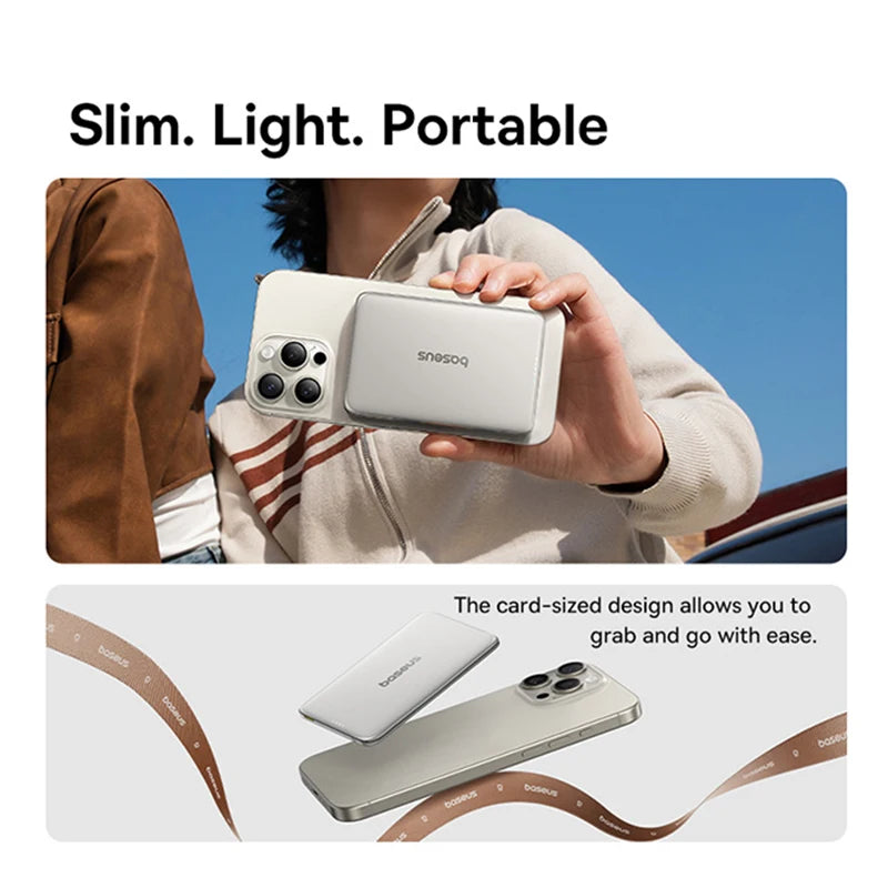Card-Size Magnetic Power Bank 5,000mAh & 10,000mAh — PD Fast Charge 20W / 27W, 15W Magnetic Wireless Charger for Smartphones
