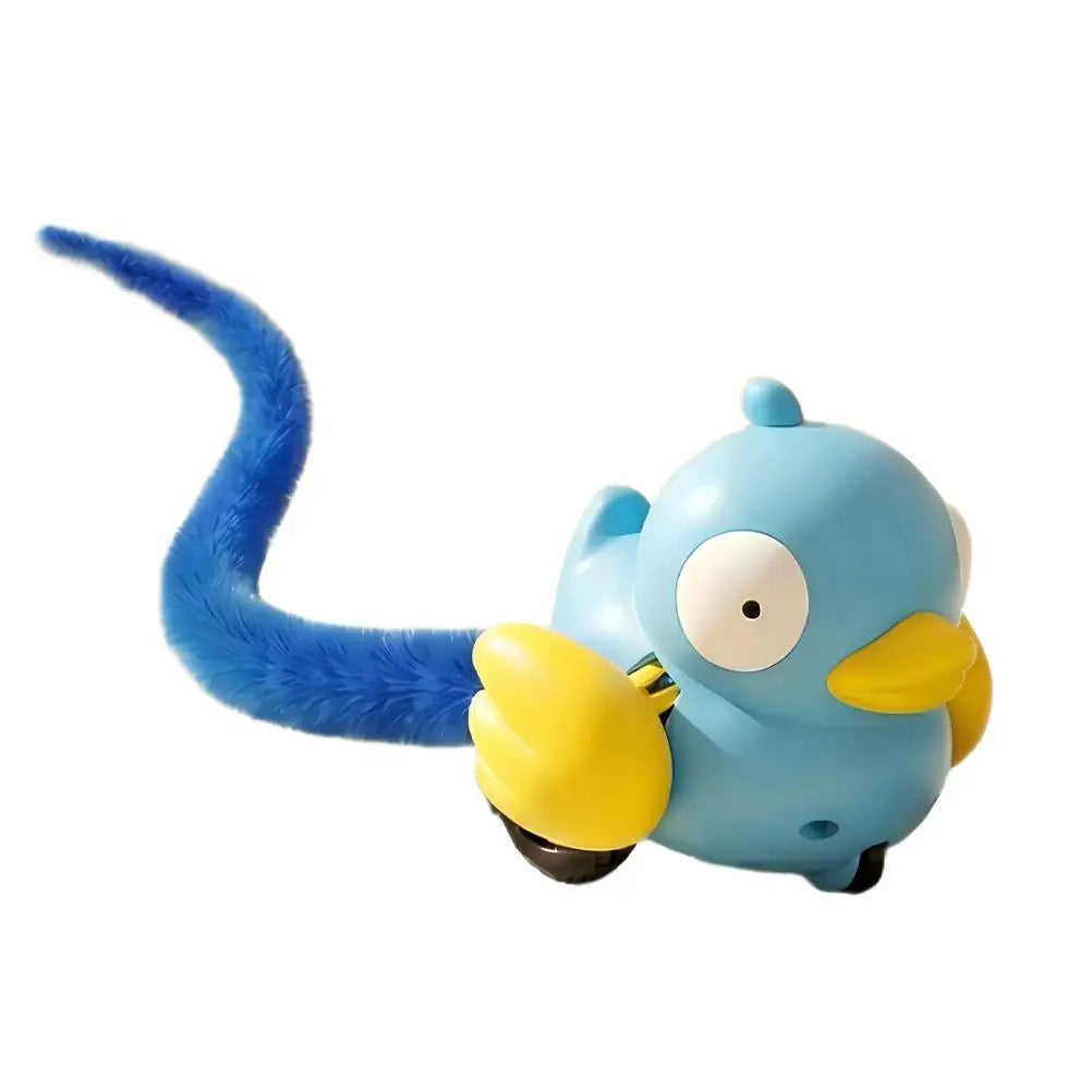 Interactive Plush Bird Cat Toy — Pull-String Wind-Up Tail Teaser, Battery-Free Indoor Cat Toy