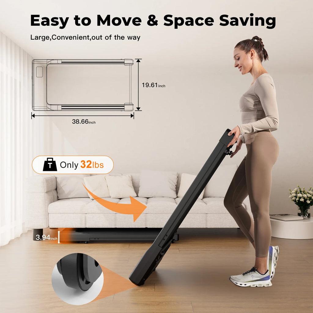 Under-Desk 2-in-1 Walking Pad Treadmill - Portable 2.5HP LED Remote Control for Home & Office