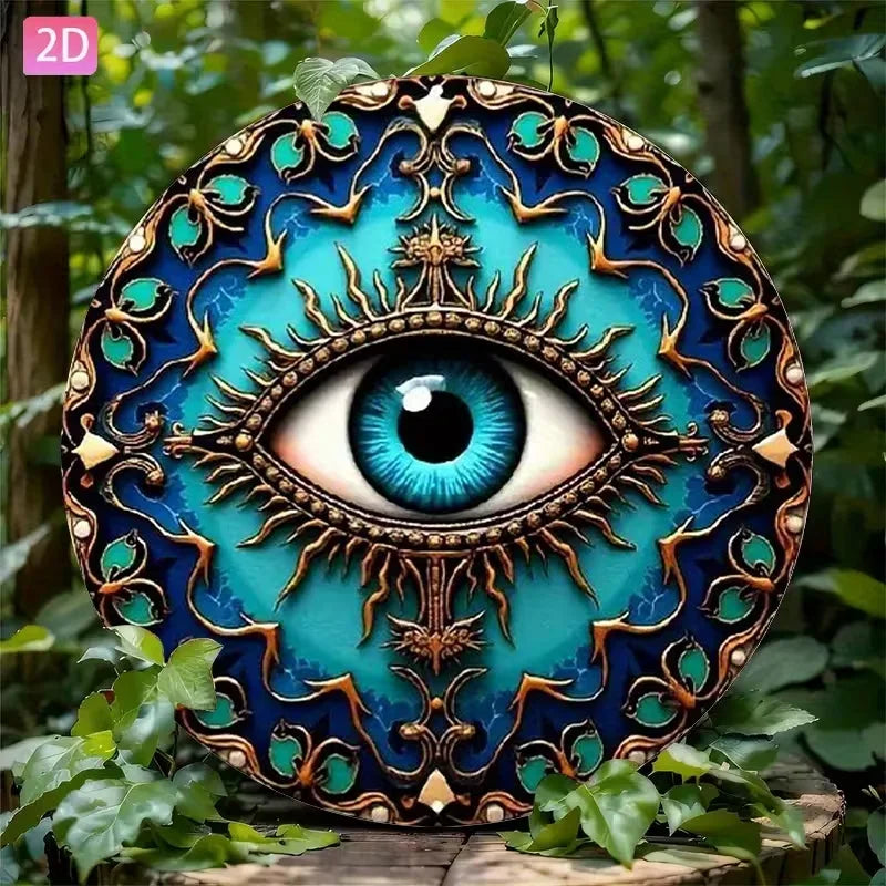 Evil Eye Tin Wall Decor - Boho Rustic Mandala Trident Metal Sign