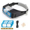 Rechargeable Headband Magnifier with 4 LED Lights — Interchangeable 1.5X/2X/2.5X/3.5X Lenses for Reading, Repair & Soldering