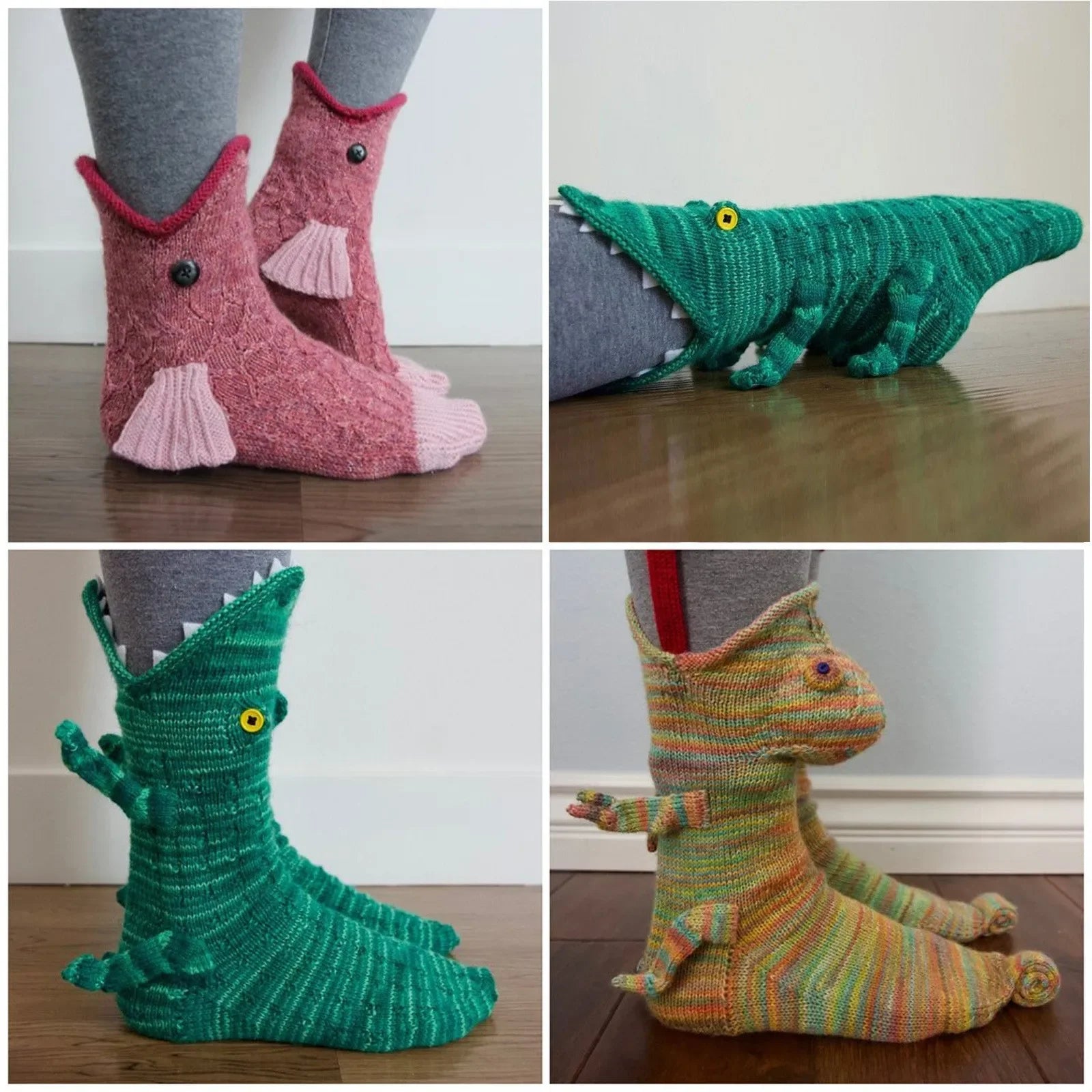 Women's Christmas Crocodile Knit Socks - Cute Funny Animal Holiday Crew Socks