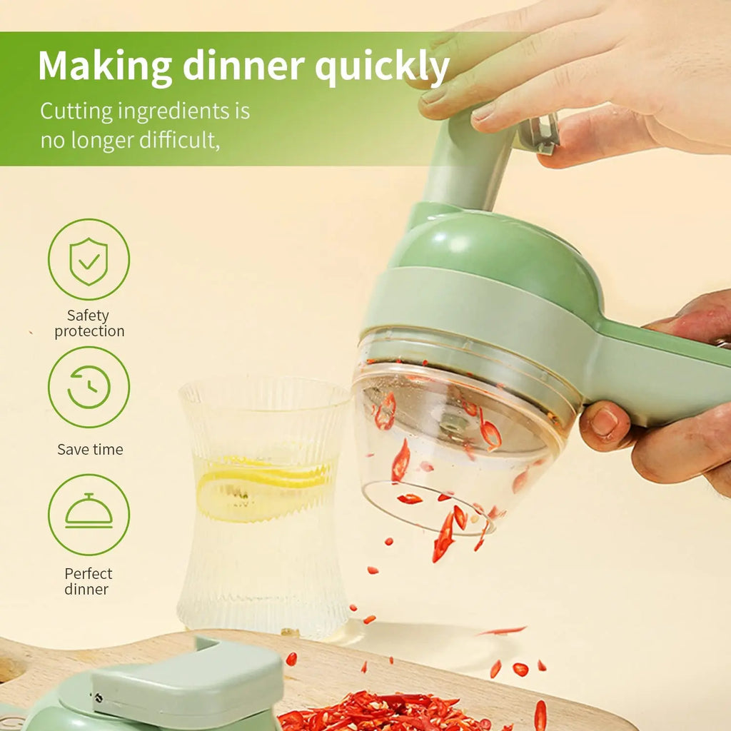 4-in-1 Rechargeable Electric Handheld Vegetable Cutter, Wireless Garlic Chopper, Onion Slicer & Shredder